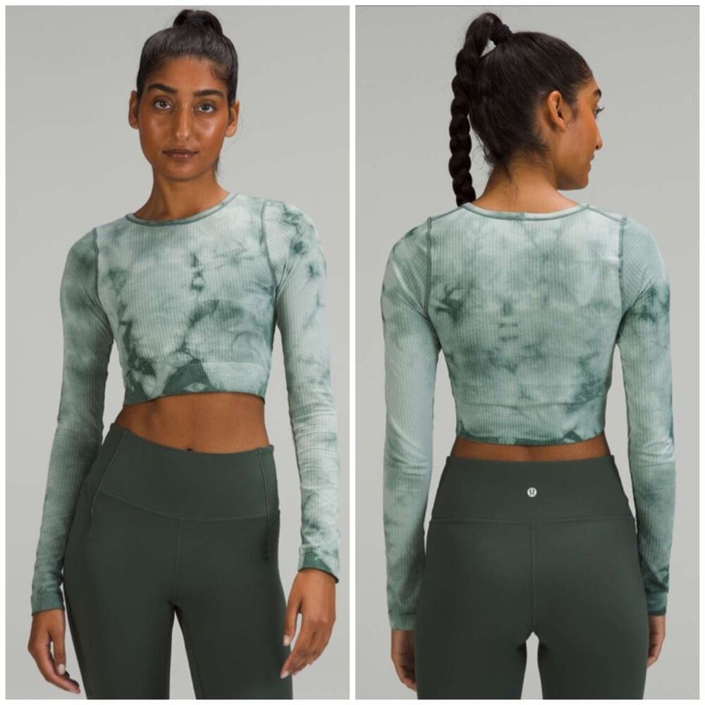 Lululemon Size 2 Ebb To Street Long Sleeve Shirt Green Marbles